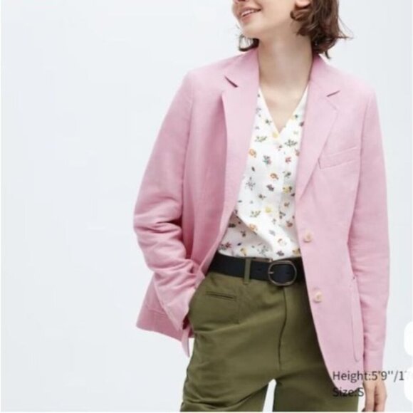Ines de la Fressange Uniqlo Pink Blazer Size Large Linen Cotton Womens Jacket - Picture 2 of 8